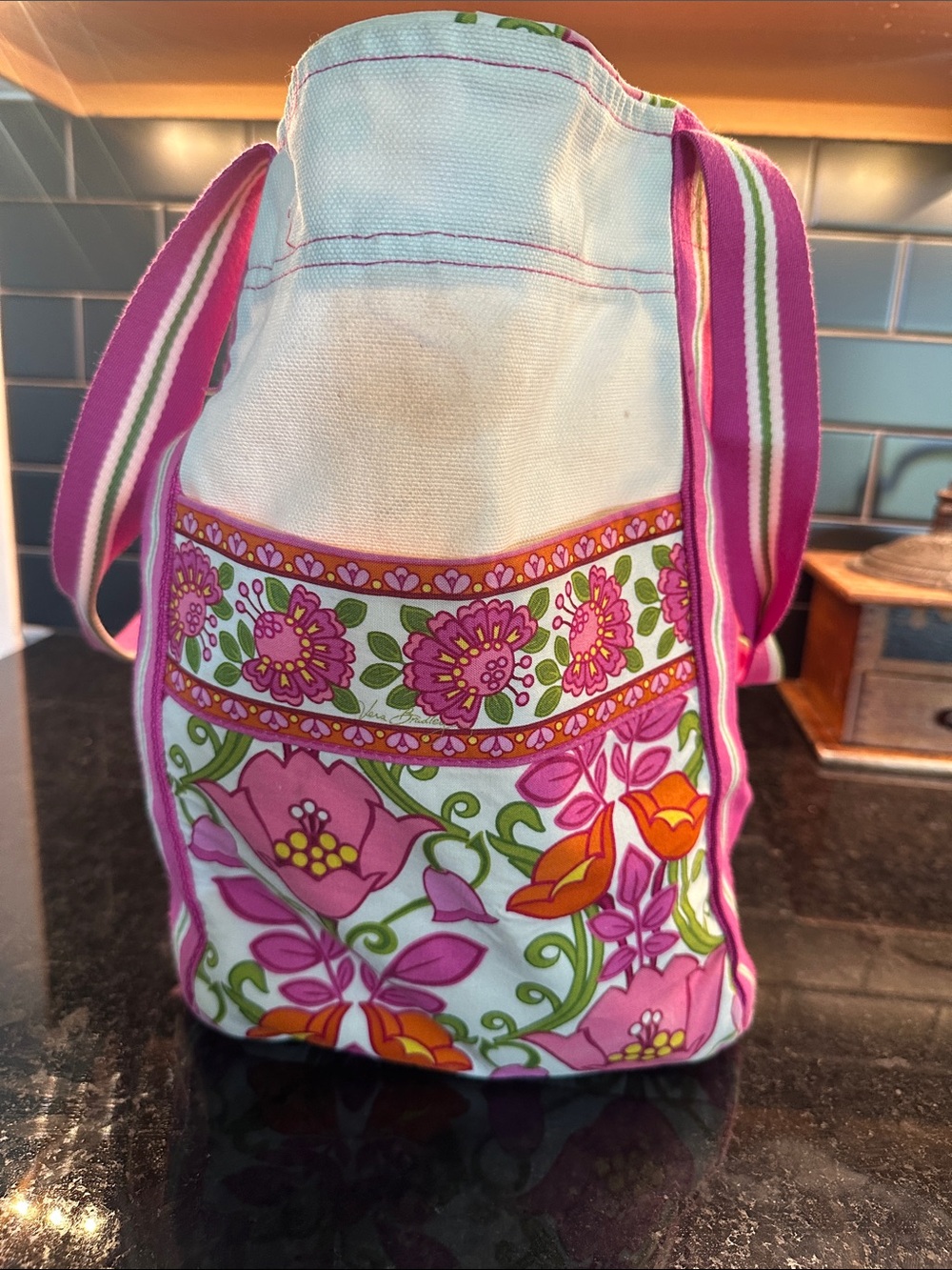 Vera Bradley Bright Pink Stripe-Trim Tote - Picture 2 of 4